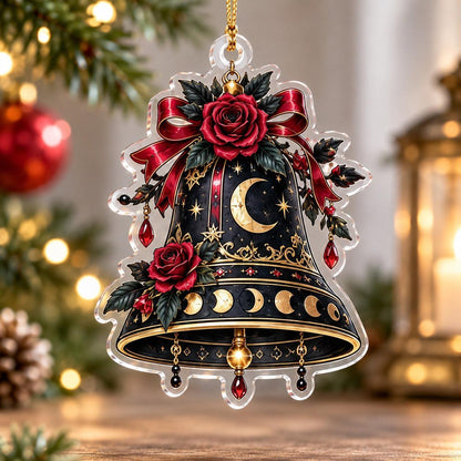 Gothic Rose Moon Christmas Acrylic Ornament Set – Dark Yule Decor – Moon Phase Bell ornament