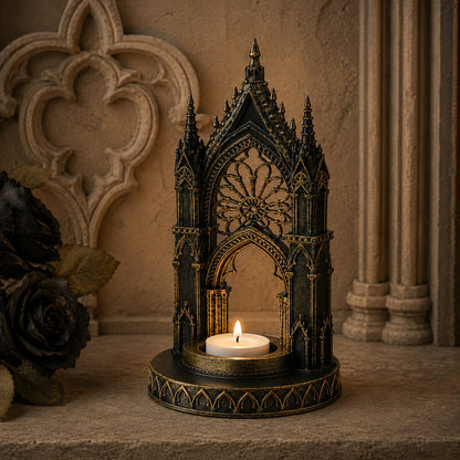 Cathedral tealight stand – gothic candle holder side view
