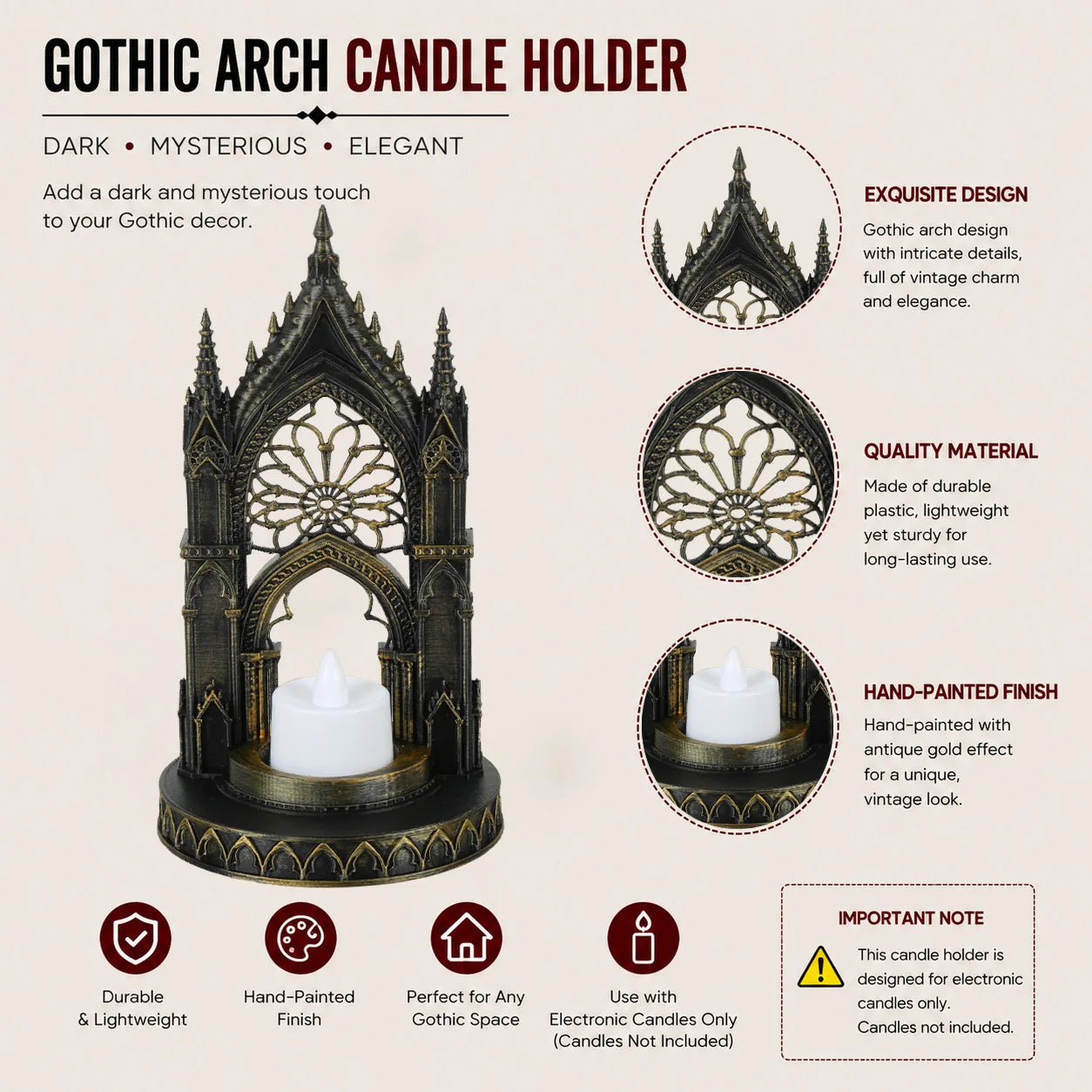 Church arch candle holder – witchy altar tabletop decor