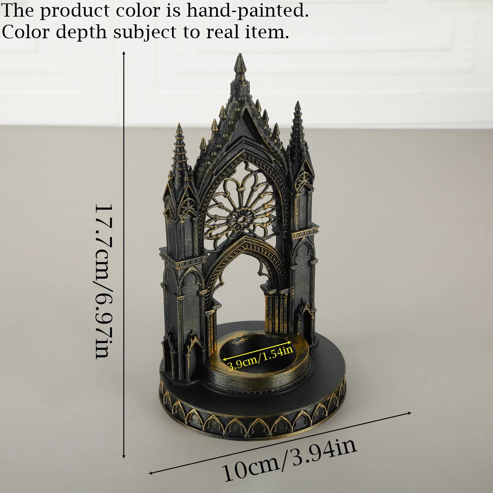 Rose window tealight stand – distressed carved finish detail