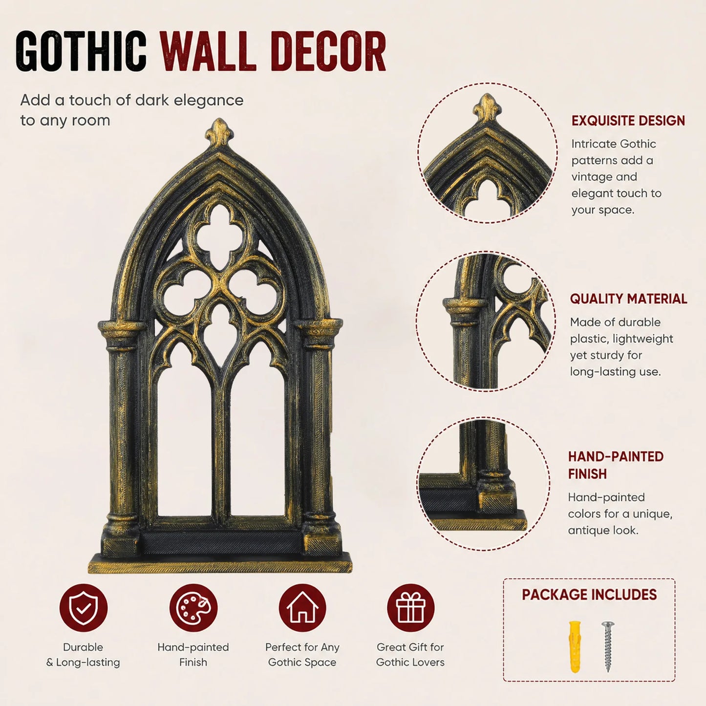 Rose window wall shelf – pointed arch tracery detail close-up