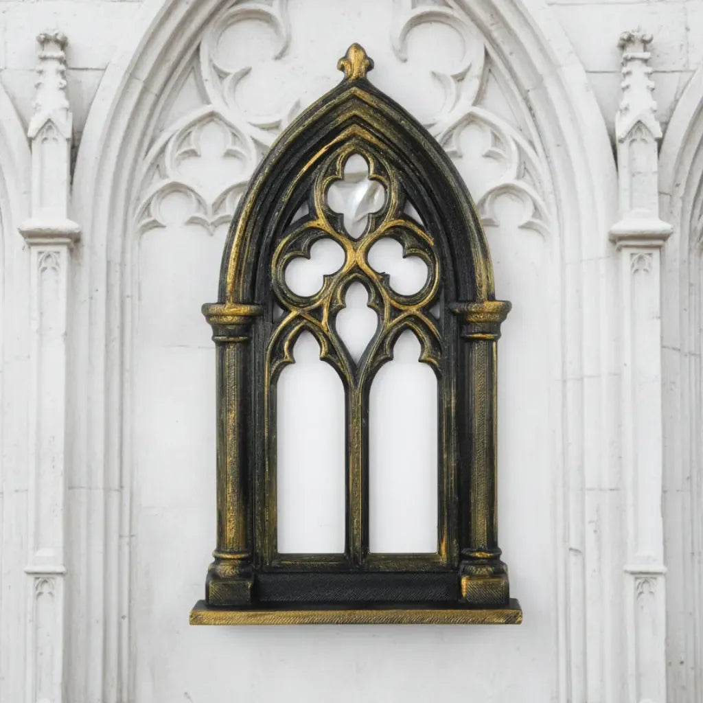 Cathedral rose window shelf – floating wall rack side view