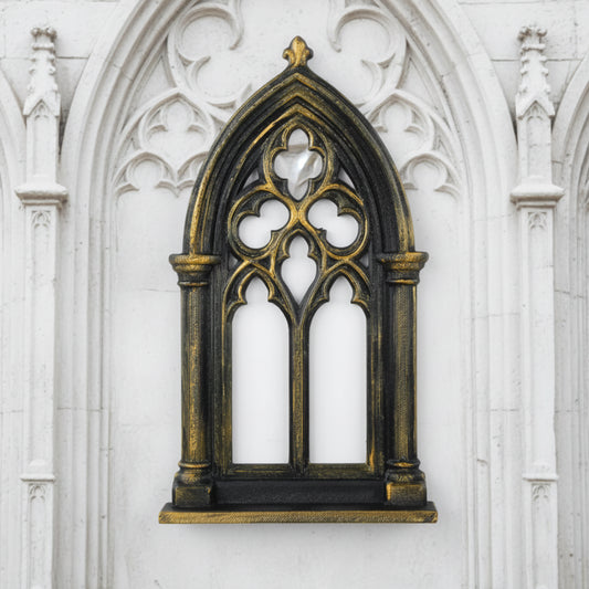 Cathedral rose window shelf – floating wall rack side view