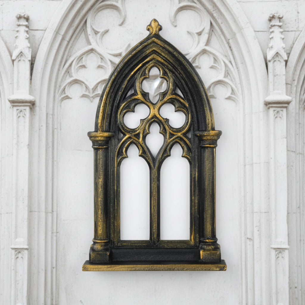 Cathedral rose window shelf – floating wall rack side view