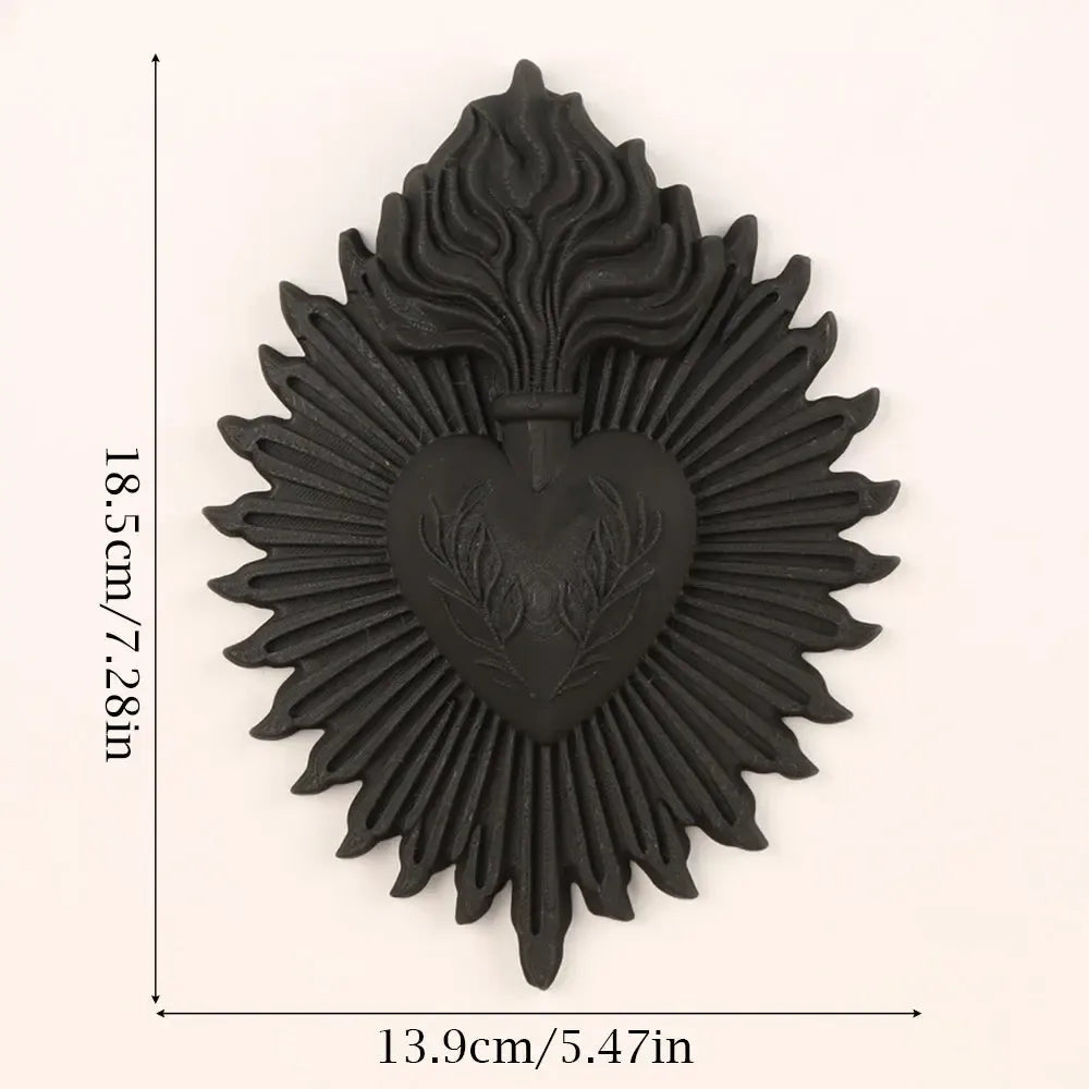 Gothic sacred heart floral wall art black – Pagan witchy Victorian-inspired home decor