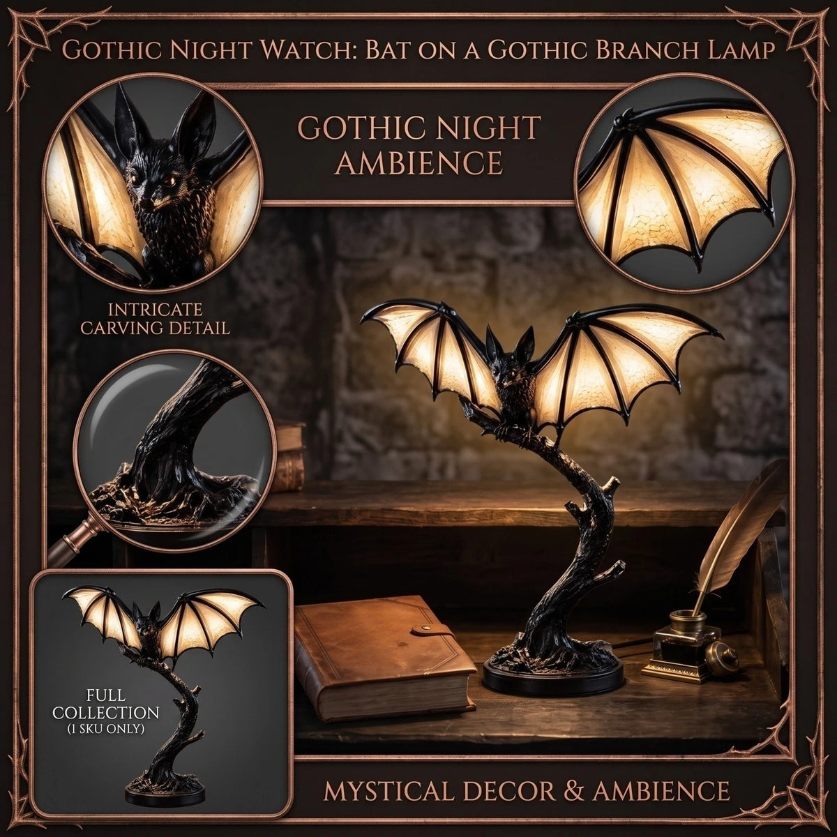 Gothic sculpture table lamp in retro resin