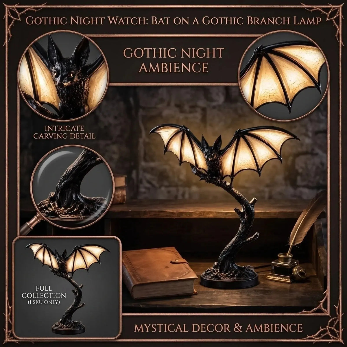 Gothic sculpture table lamp in retro resin