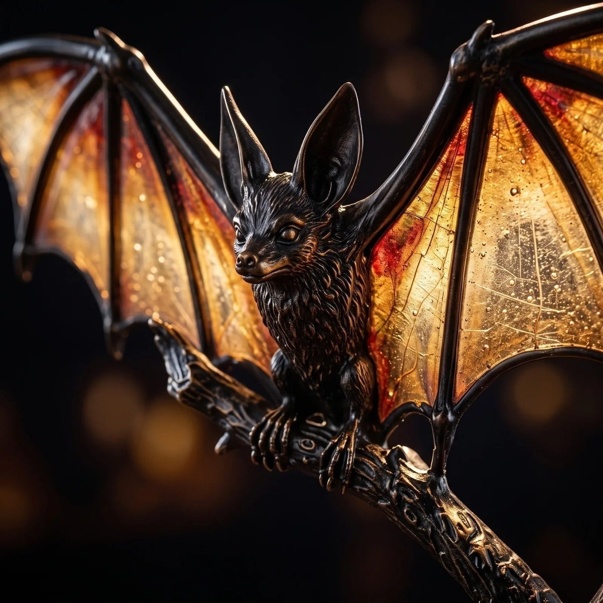 Spooky table lamp switched off showing its carved form