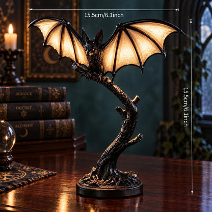 Gothic Sculpture Table Lamp Retro Resin Desk Light — detailed product view in a witchy room