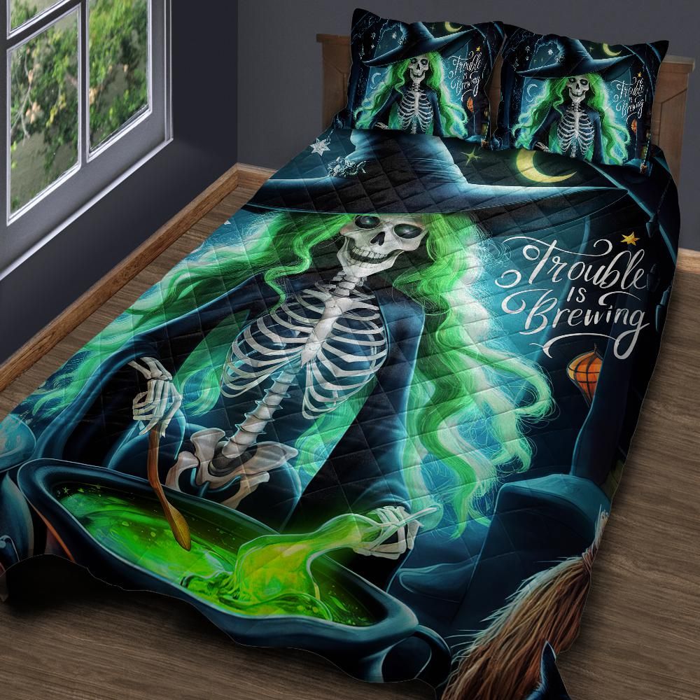 Gothic Skelaton Witch Quilt Bedding Set for Halloween-MoonChildWorld