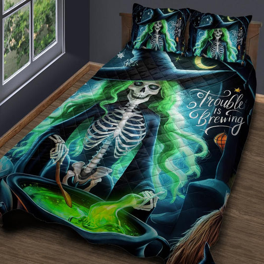 Gothic Skelaton Witch Quilt Bedding Set for Halloween-MoonChildWorld