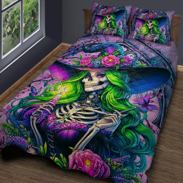 Gothic Skelaton Witch Quilt Bedding Set-MoonChildWorld