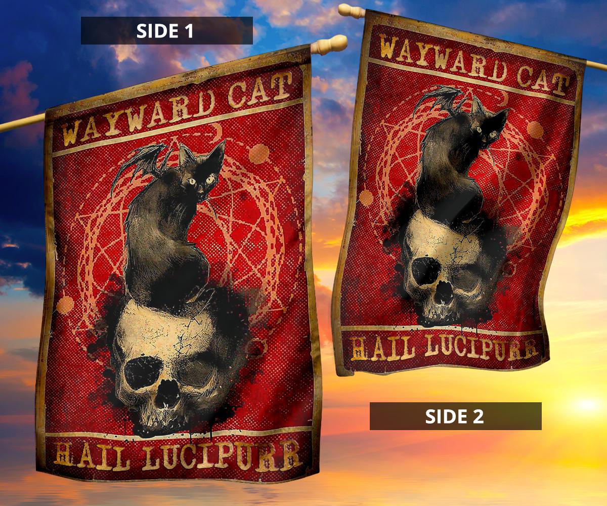 Gothic Skull Black Cat Lucipurr Halloween Flag-MoonChildWorld