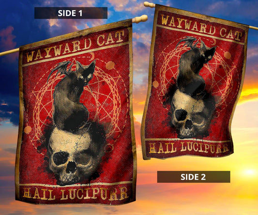 Gothic Skull Black Cat Lucipurr Halloween Flag-MoonChildWorld