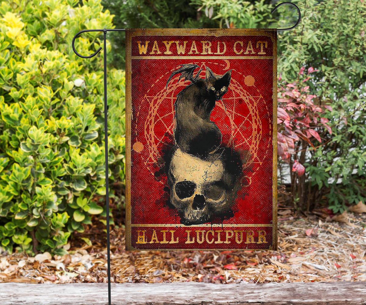 Gothic Skull Black Cat Lucipurr Halloween Flag-MoonChildWorld