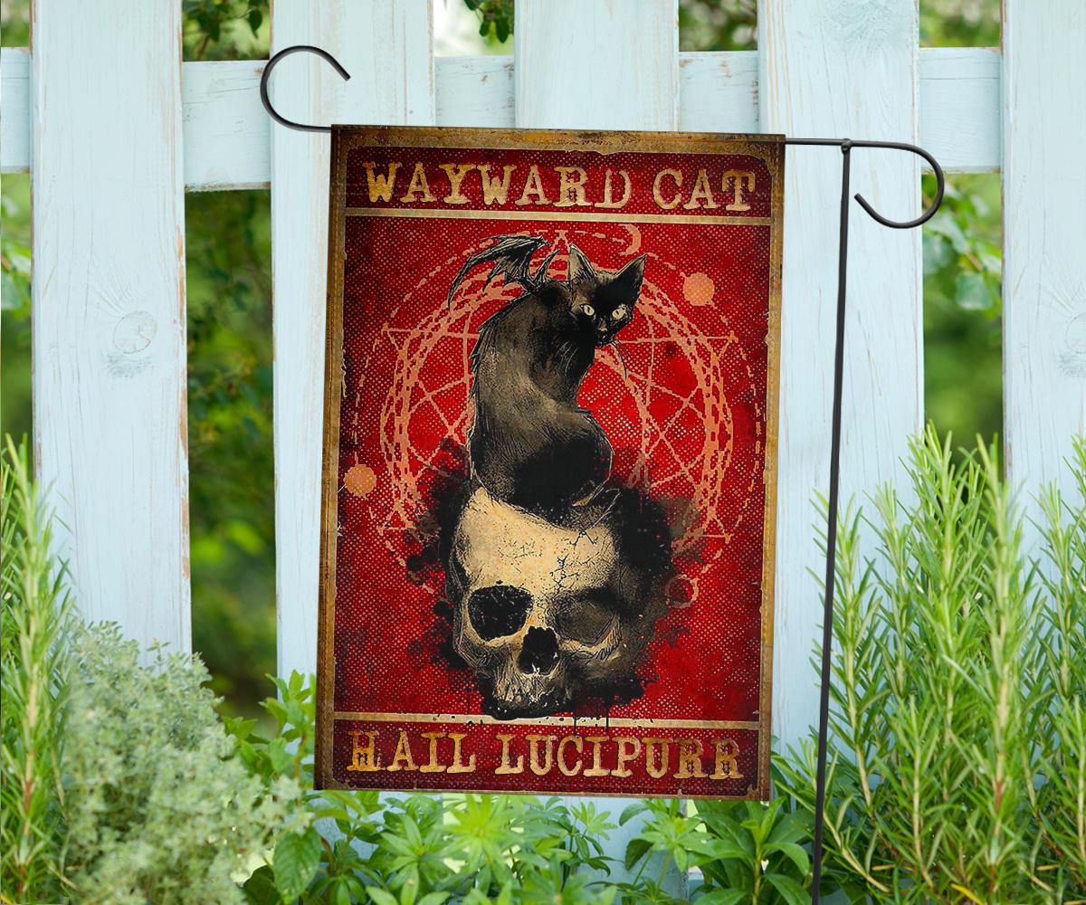Gothic Skull Black Cat Lucipurr Halloween Flag-MoonChildWorld