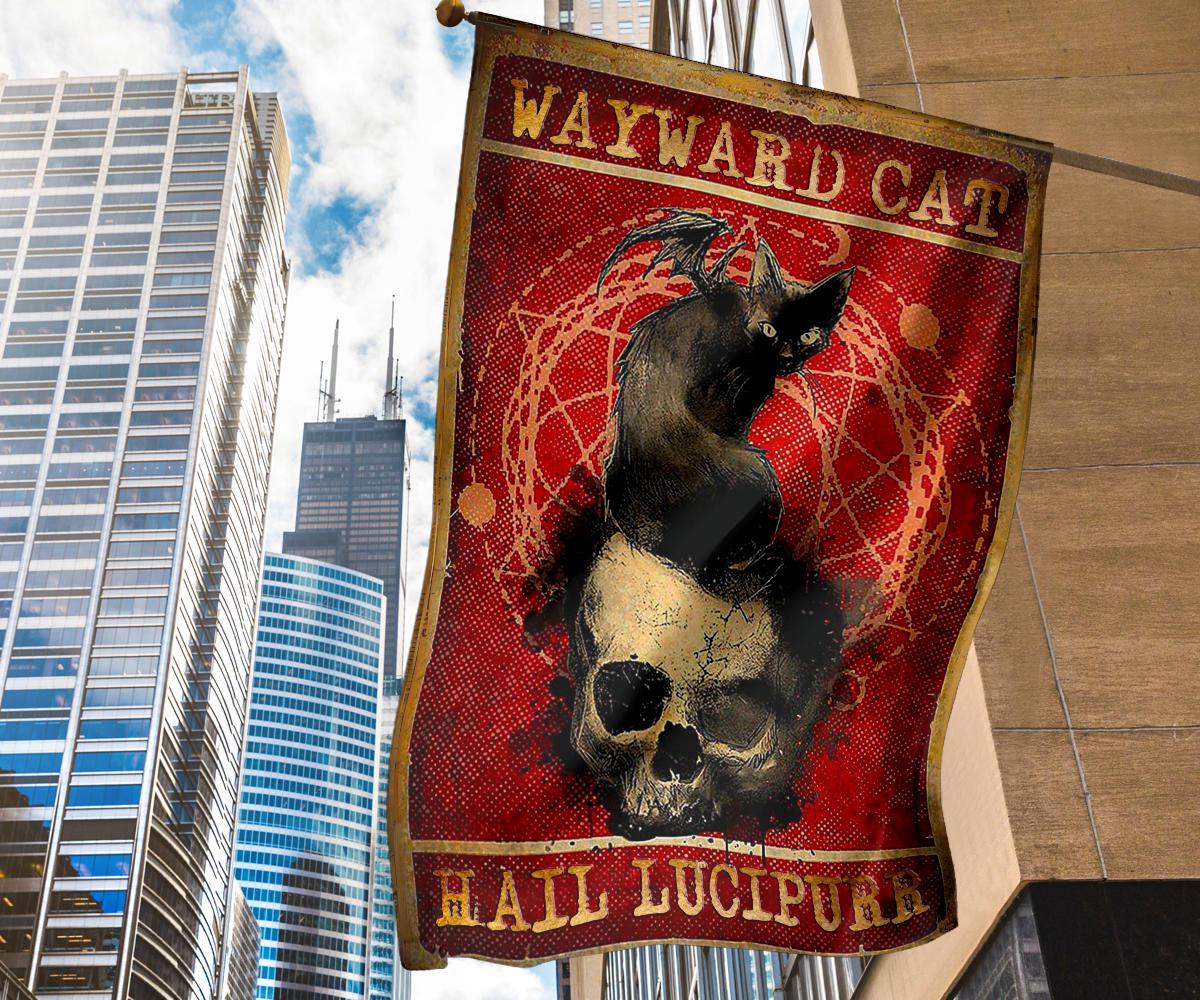Gothic Skull Black Cat Lucipurr Halloween Flag-MoonChildWorld