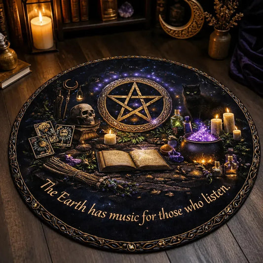 Gothic Skull Black Cat Witchcraft Pentacle Round Rug Wiccan Carpet Pagan Home Decor_mockup_3.webp