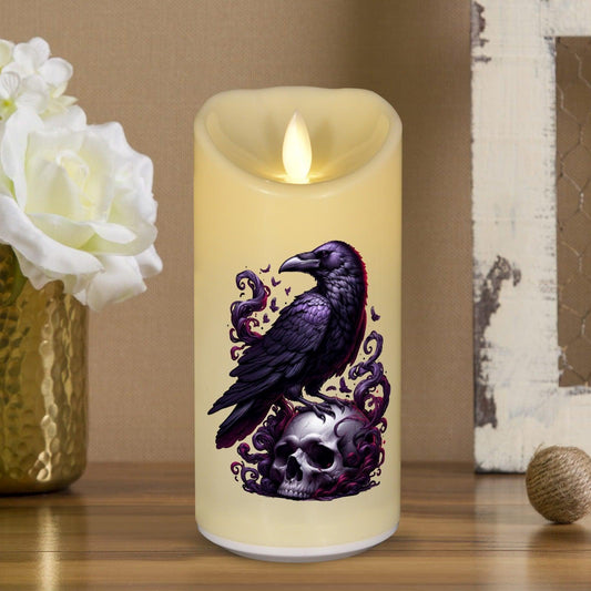 Gothic Skull Black Crow Witchy Flameless LED Candle-MoonChildWorld