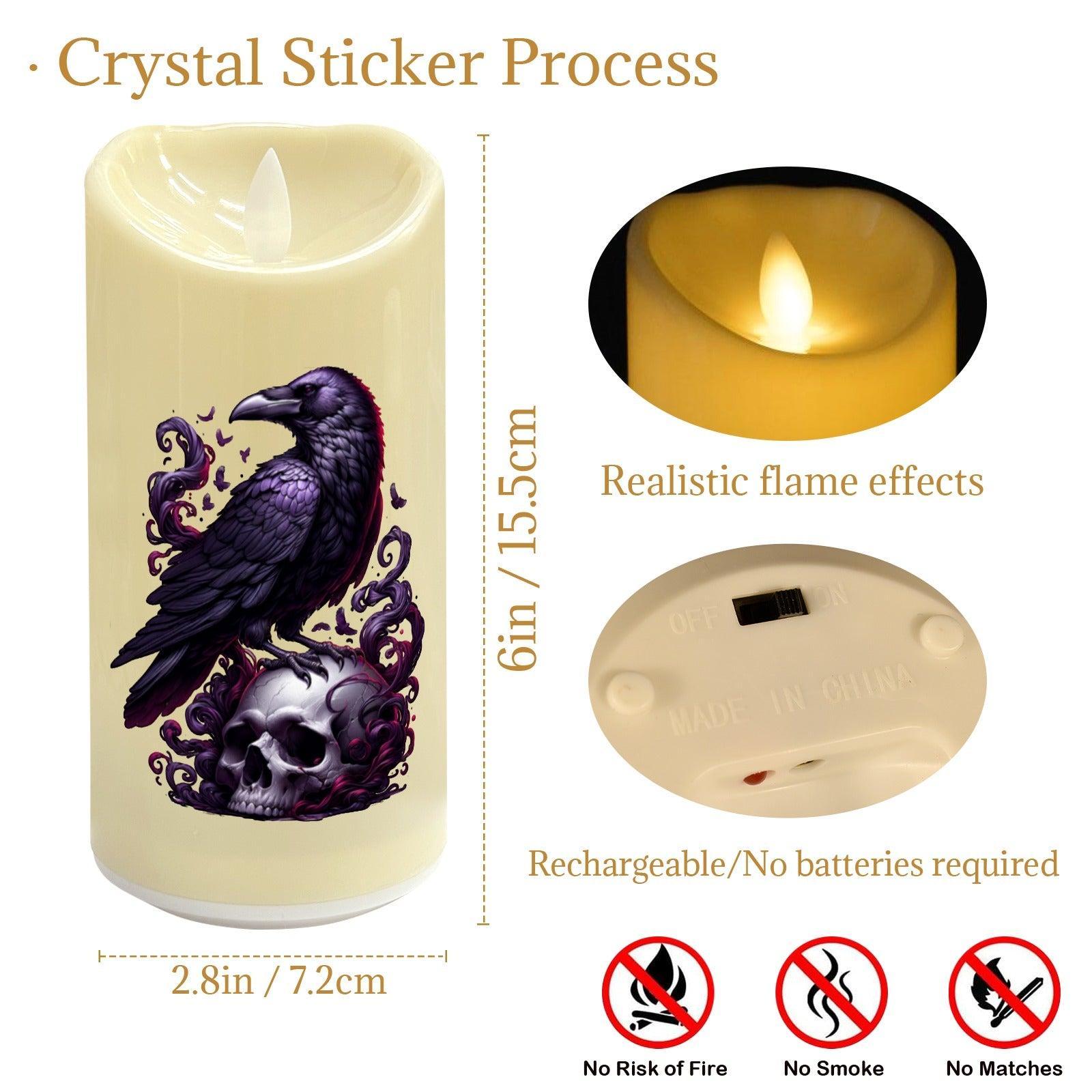 Gothic Skull Black Crow Witchy Flameless LED Candle-MoonChildWorld