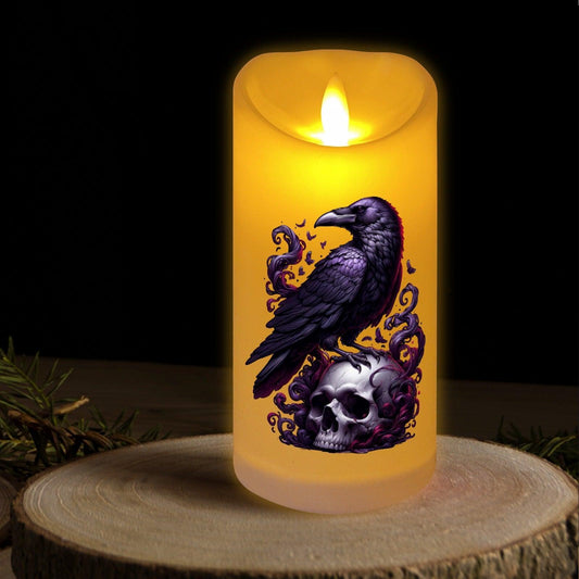Gothic Skull Black Crow Witchy Flameless LED Candle-MoonChildWorld