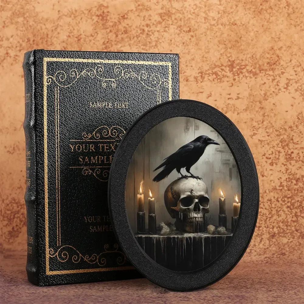 Gothic Skull Black Crows Wall Art - Witchy Raven Wooden Oval Frame Halloween Wall Decoration-MoonChildWorld