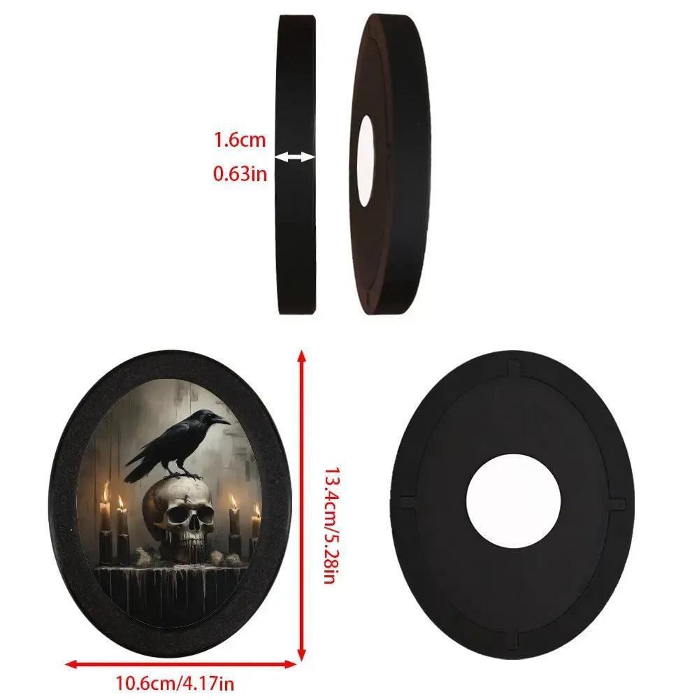 Gothic Skull Black Crows Wall Art - Witchy Raven Wooden Oval Frame Halloween Wall Decoration-MoonChildWorld