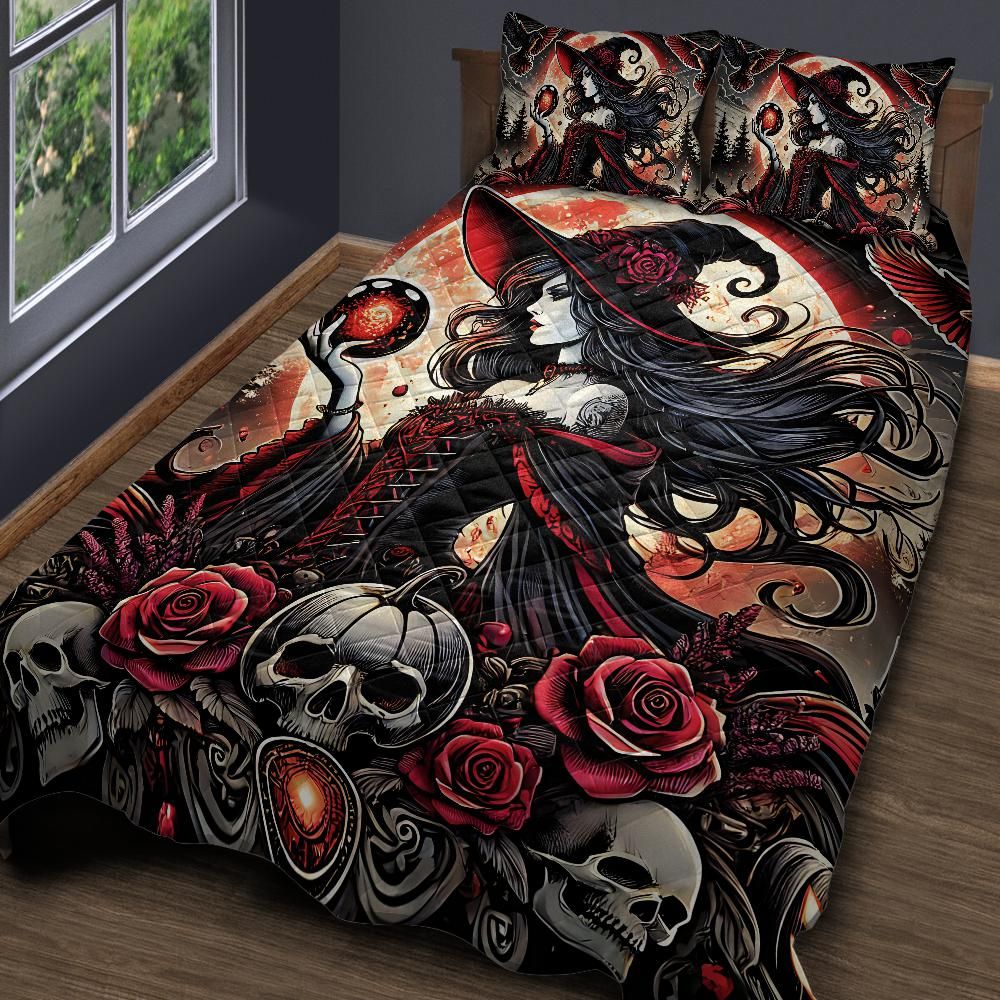 Gothic Skull Dark Witch Quilt Bedding Set-MoonChildWorld