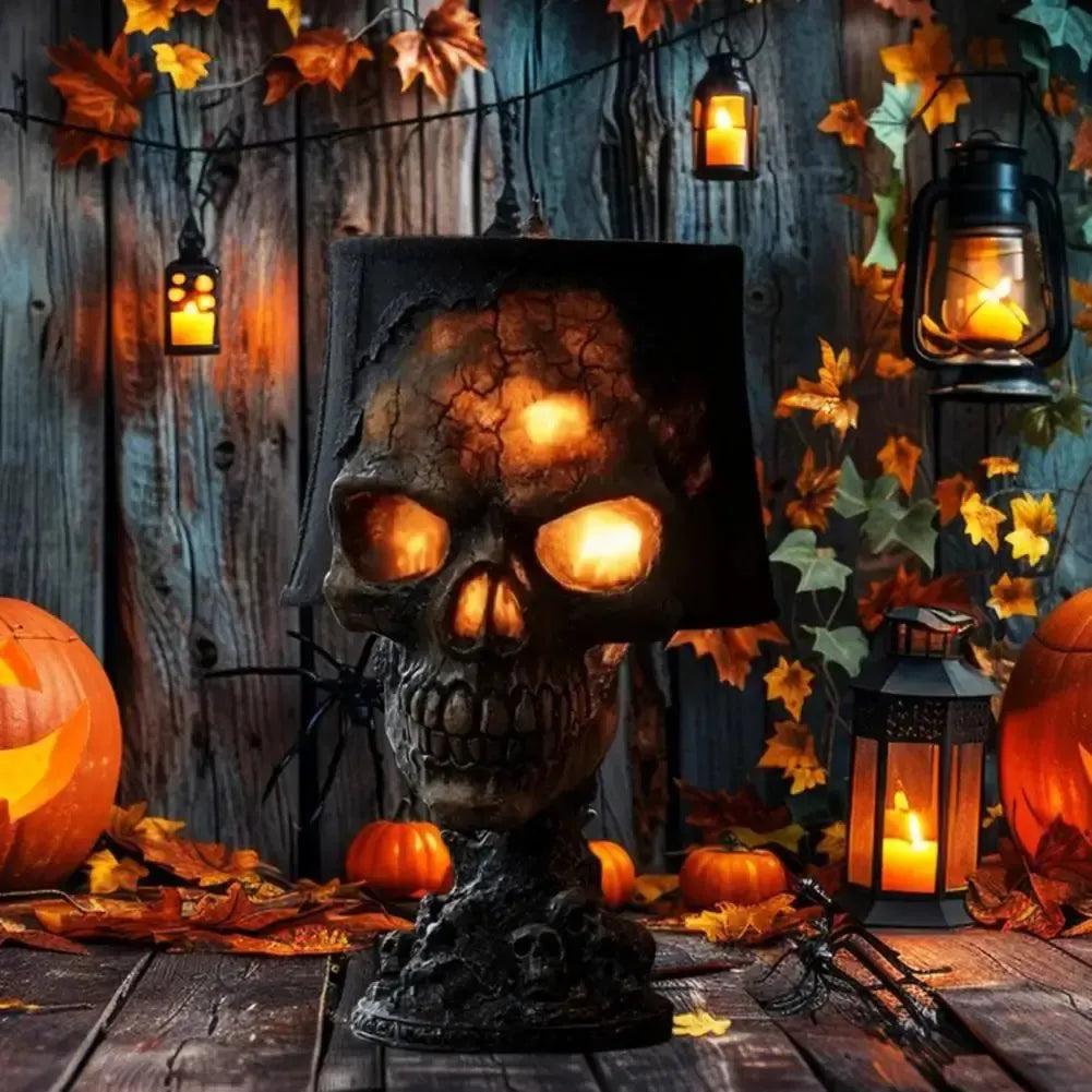 Gothic Skull Desk Lamp with Spooky LED Light for Witchy Halloween Decoration-MoonChildWorld