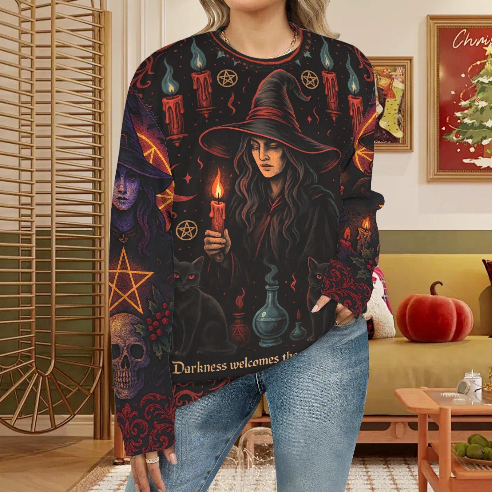 Gothic Skull Pentagram Halloween Witch Sweatshirt Dark Christmas Sweater-MoonChildWorld