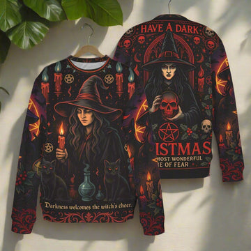 Gothic Skull Pentagram Halloween Witch Sweatshirt Dark Christmas Sweater-MoonChildWorld
