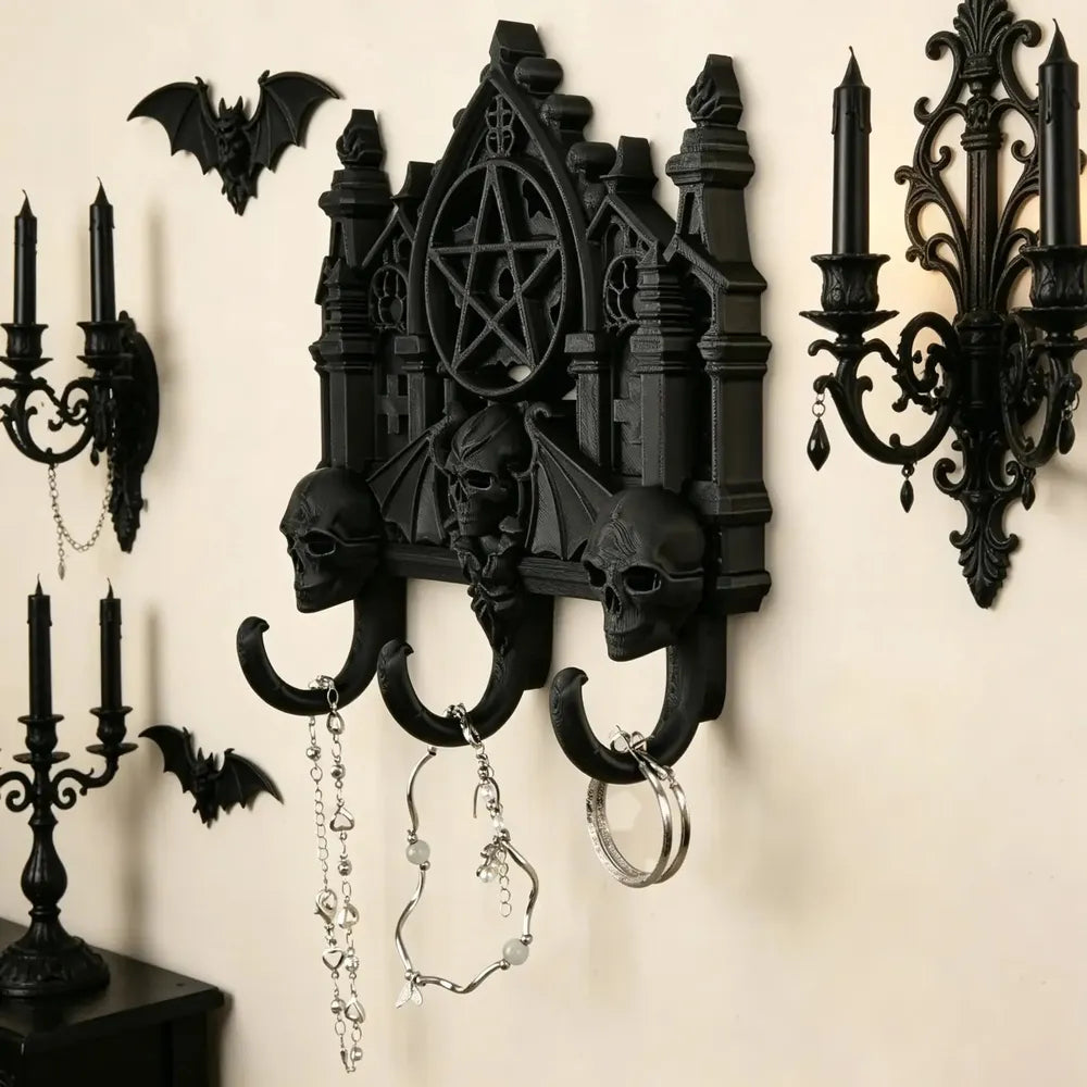 Gothic Skull Pentagram Wall Hooks For Entryway Key and Jewelry Storage Halloween Decor-MoonChildWorld