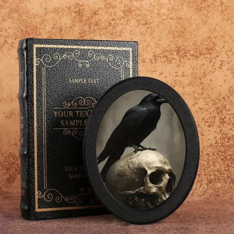 Gothic Skull Raven Wooden Oval Frame - Dark Crows Oval Wall Art - Gothic Halloween Wall Decoration-MoonChildWorld