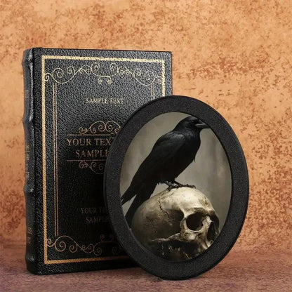 Gothic Skull Raven Wooden Oval Frame - Dark Crows Oval Wall Art - Gothic Halloween Wall Decoration-MoonChildWorld