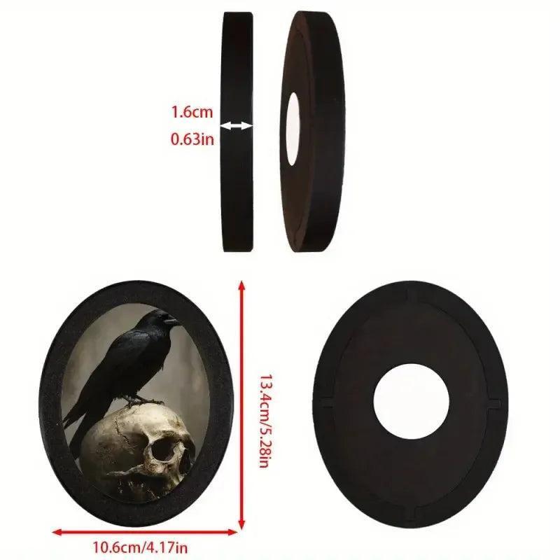 Gothic Skull Raven Wooden Oval Frame - Dark Crows Oval Wall Art - Gothic Halloween Wall Decoration-MoonChildWorld