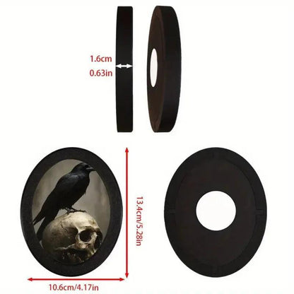 Gothic Skull Raven Wooden Oval Frame - Dark Crows Oval Wall Art - Gothic Halloween Wall Decoration-MoonChildWorld