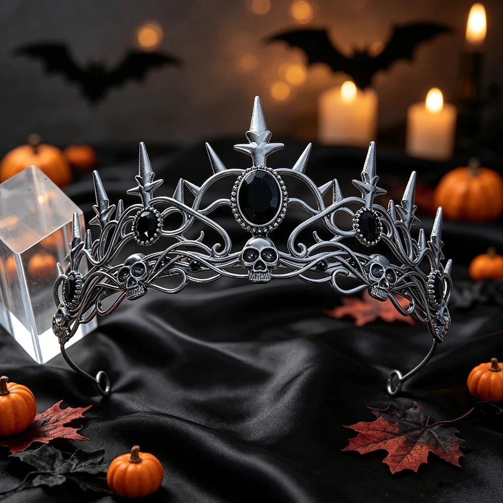 Gothic Skull Spike Tiara Crown Vintage Skeleton Metal Headband-MoonChildWorld
