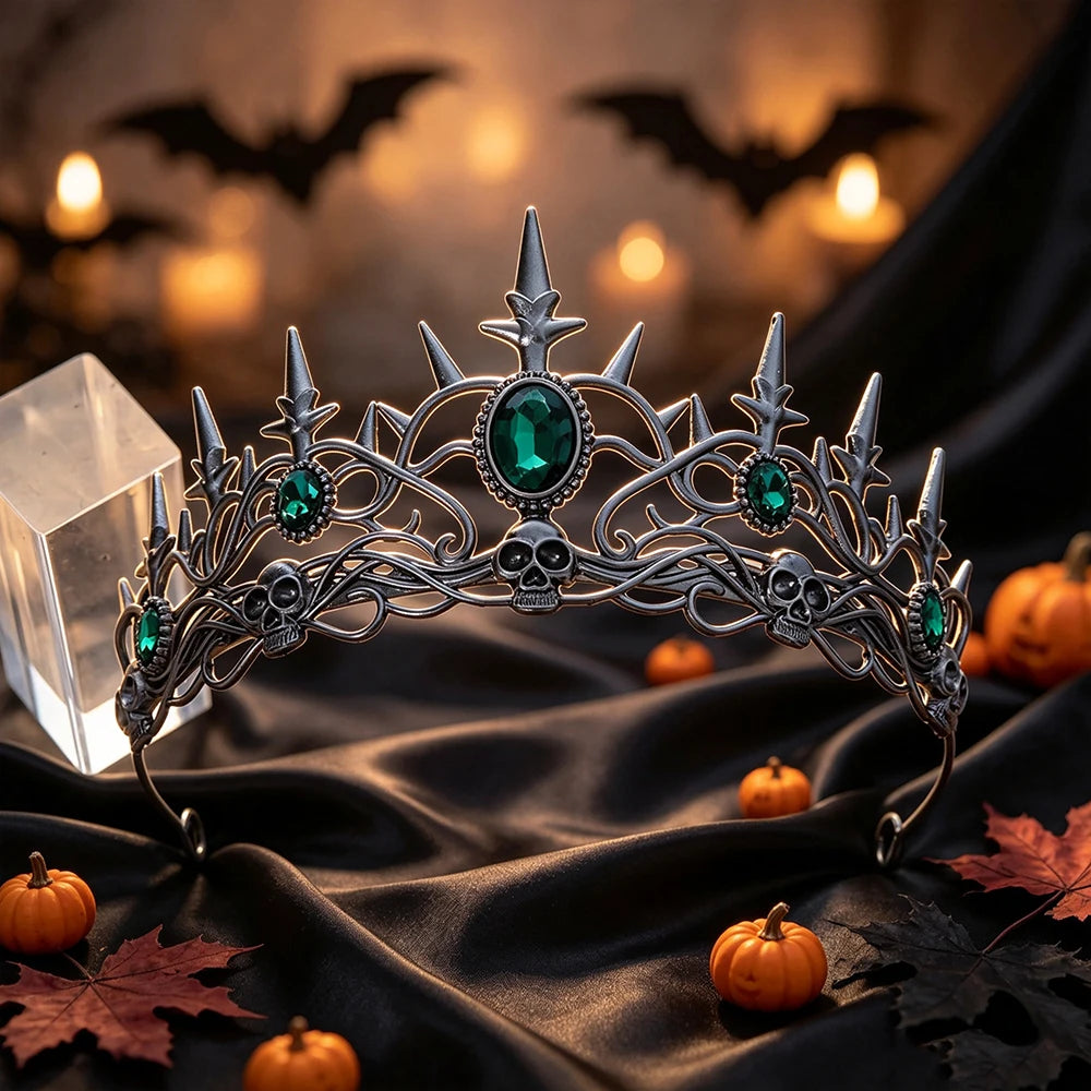 Gothic Skull Spike Tiara Crown Vintage Skeleton Metal Headband-MoonChildWorld