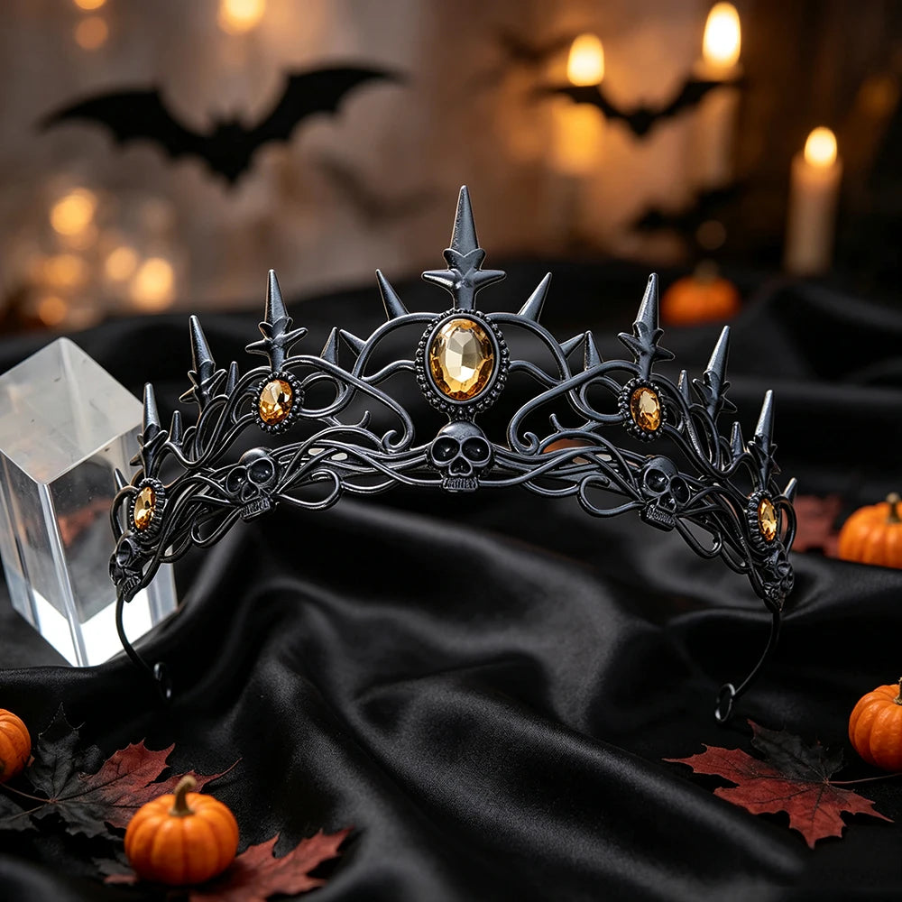 Gothic Skull Spike Tiara Crown Vintage Skeleton Metal Headband-MoonChildWorld