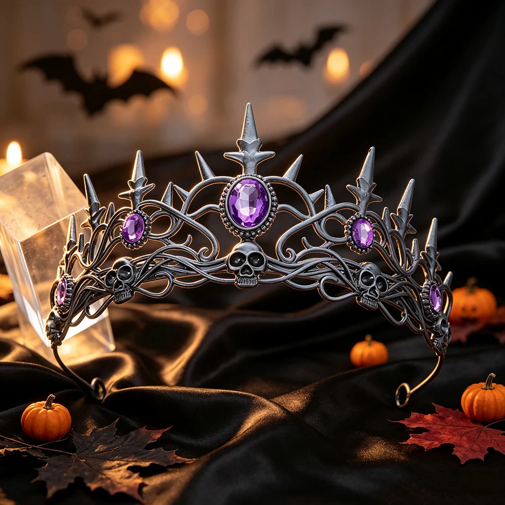 Gothic Skull Spike Tiara Crown Vintage Skeleton Metal Headband-MoonChildWorld