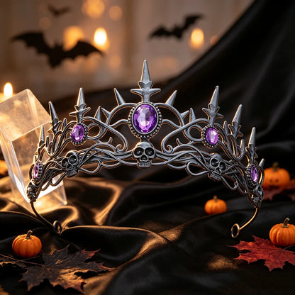 Gothic Skull Spike Tiara Crown Vintage Skeleton Metal Headband-MoonChildWorld