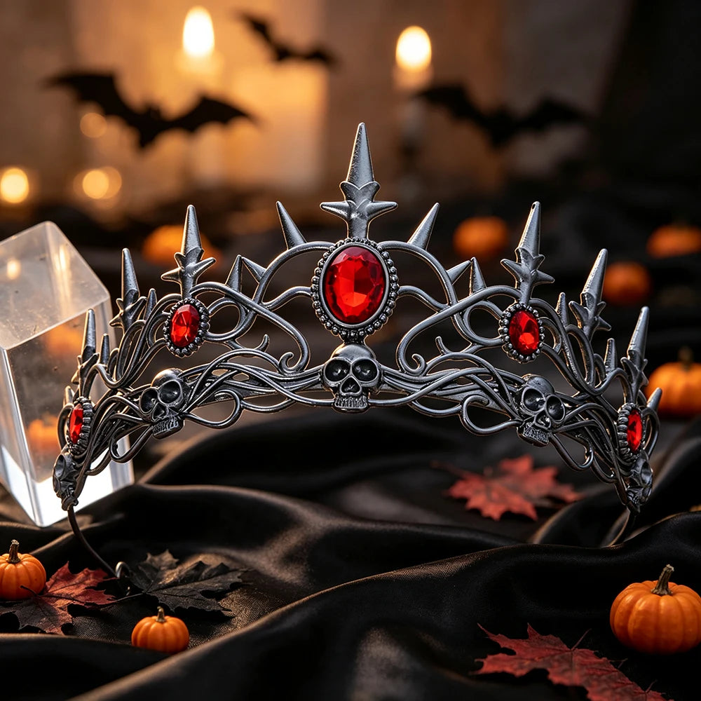 Gothic Skull Spike Tiara Crown Vintage Skeleton Metal Headband-MoonChildWorld