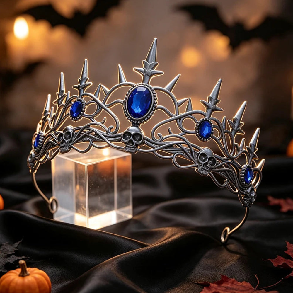 Gothic Skull Spike Tiara Crown Vintage Skeleton Metal Headband-MoonChildWorld