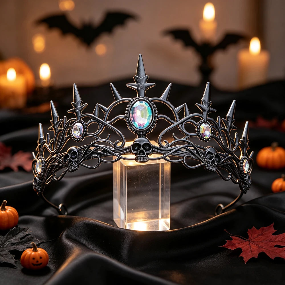 Gothic Skull Spike Tiara Crown Vintage Skeleton Metal Headband-MoonChildWorld