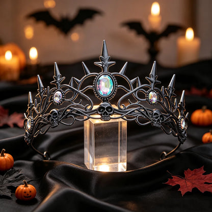Gothic Skull Spike Tiara Crown Vintage Skeleton Metal Headband-MoonChildWorld