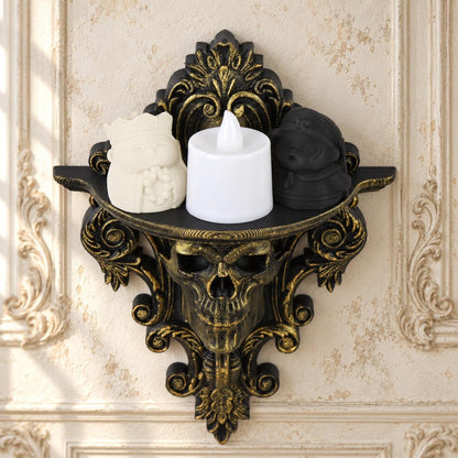 Gothic Skull Wall Mount Shelf Floating Display Shelf — original view 4 in a bright gothic vintage setting