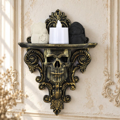 Gothic Skull Wall Mount Shelf Floating Display Shelf — original view 2 in a bright gothic vintage setting