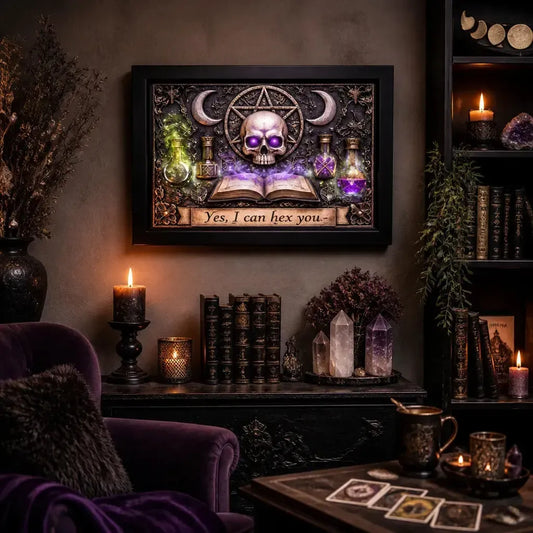 Gothic Skull Witchy Art Print - Dark Witchcraft Black Framed Canvas Art for Halloween Wall Decor_mockup_1.webp