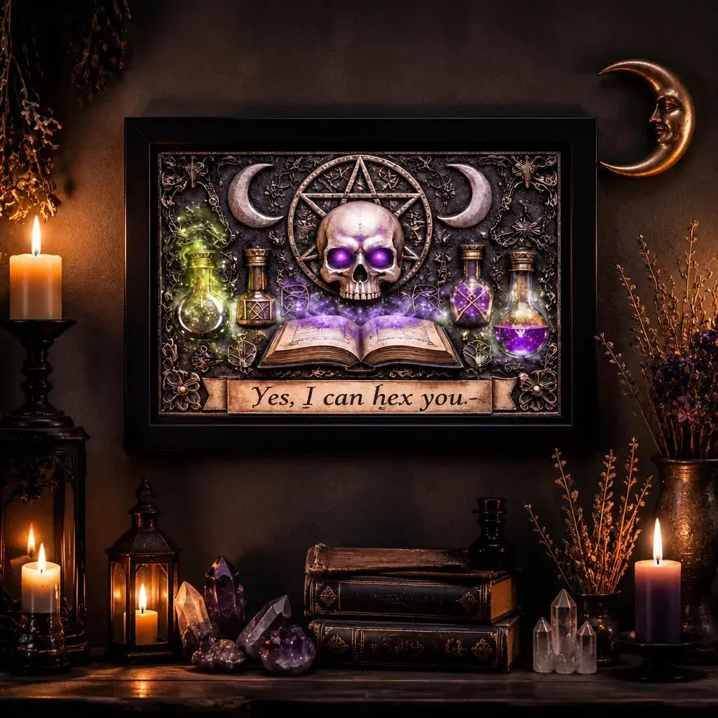 Gothic Skull Witchy Art Print - Dark Witchcraft Black Framed Canvas Art for Halloween Wall Decor_mockup_2.webp