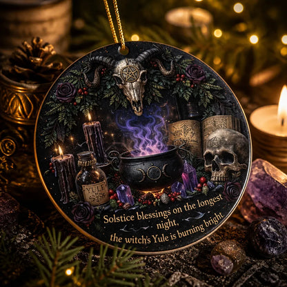 Gothic Skull Yule Ceramic Ornament for Witch – Halloween Style Christmas Ornament_mockup_2.webp